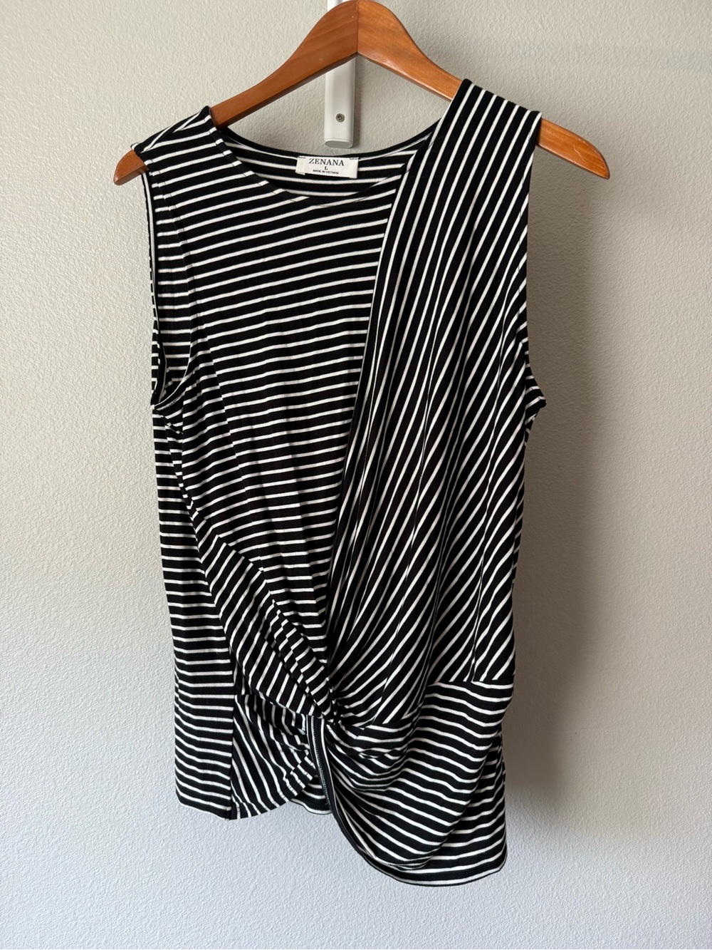 Zenana Black & White Striped Twist-Front Sleeveless Top